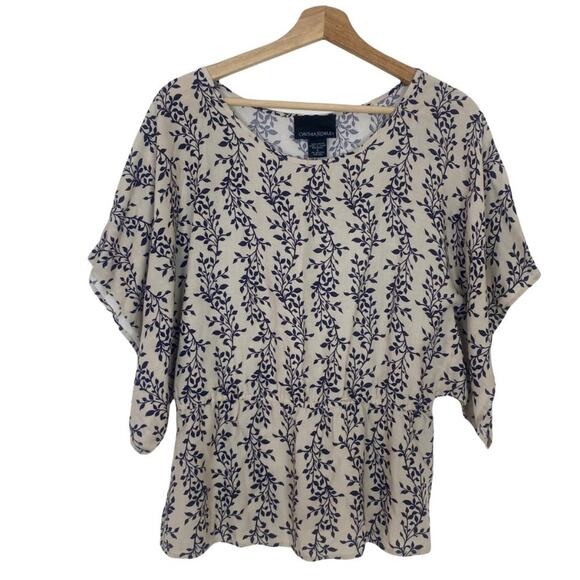Cynthia Rowley Womens Cream Leaf Print Short Sleeve Round Neck Blouse Top Size S - Picture 1 of 7